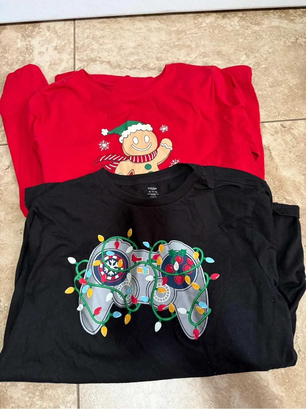Black Graphic Video Game Controller Tee with Holiday Lights